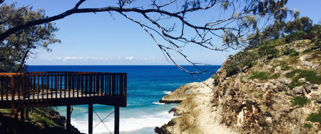 Stradbroke Island beach front with viewing deck